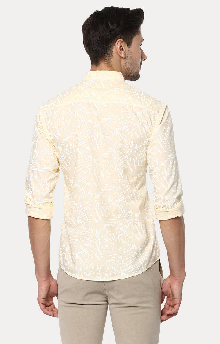 Spykar Men'S Yellow Cotton Printed Casual Shirts