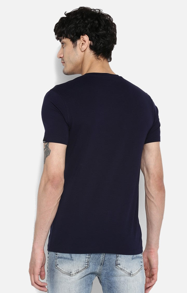 Spykar Navy Blue Printed Slim Fit Men T-Shirts