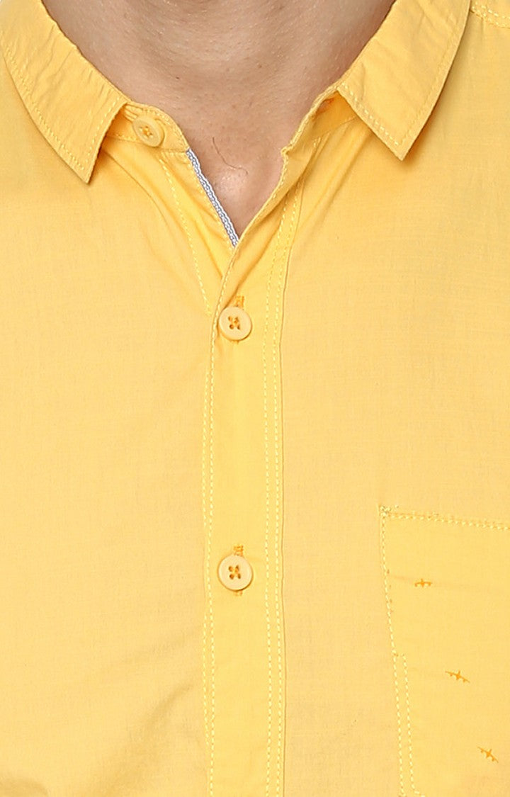 Spykar Men'S Yellow Cotton Solid Casual Shirts