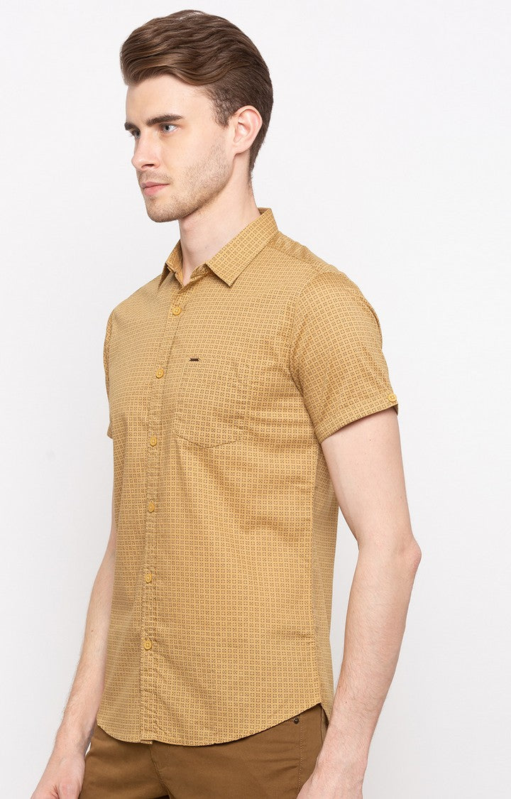 Spykar Men'S Brown Cotton Printed Casual Shirts