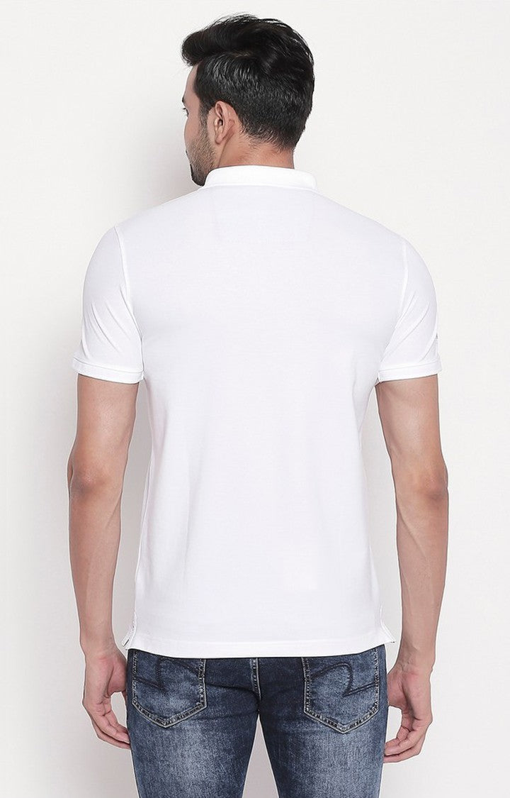 Spykar White Solid Polo Tshirt For Men