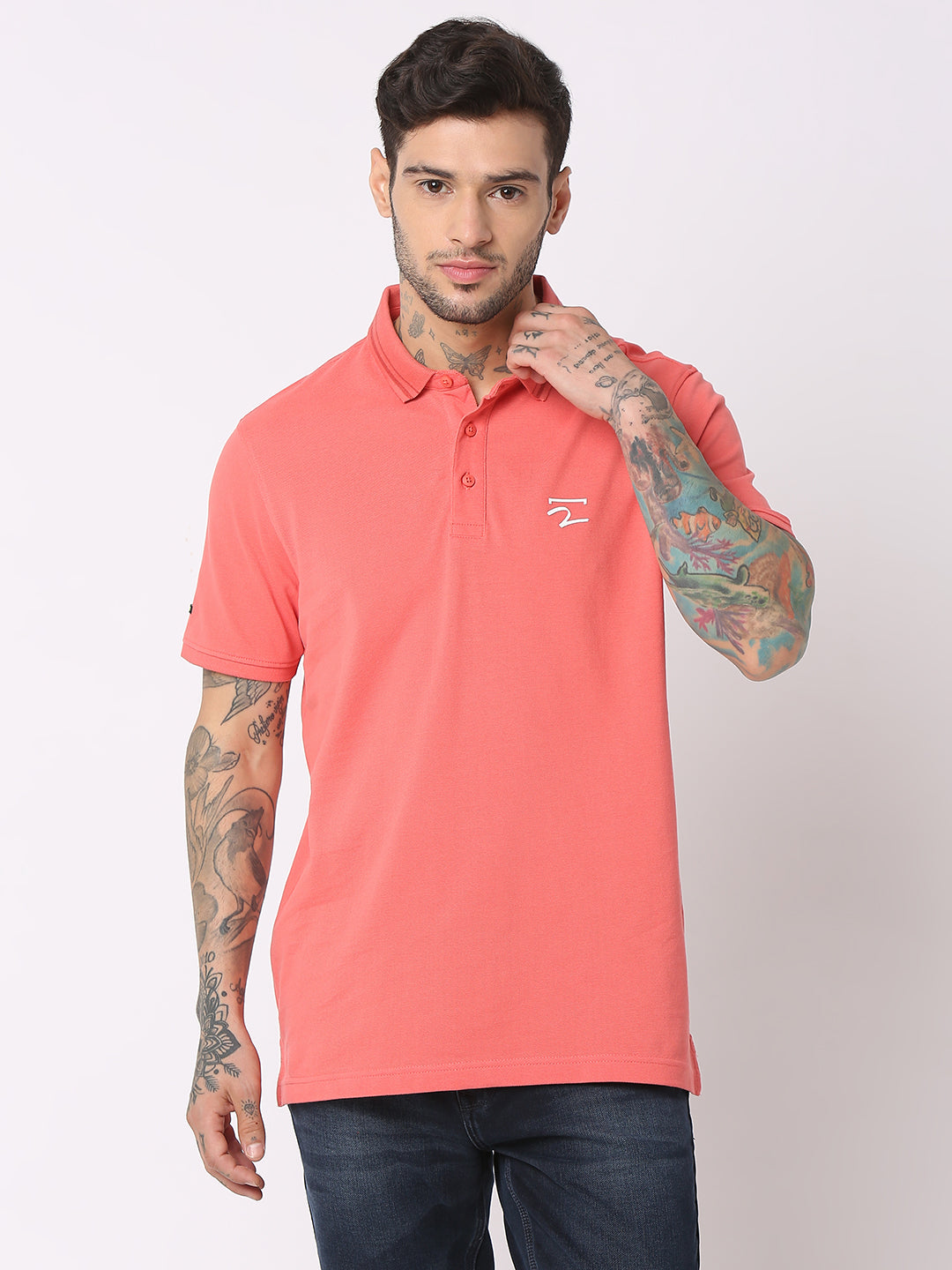 Spykar Men Haze Pink Cotton Regular Fit Polo Plain T-Shirt