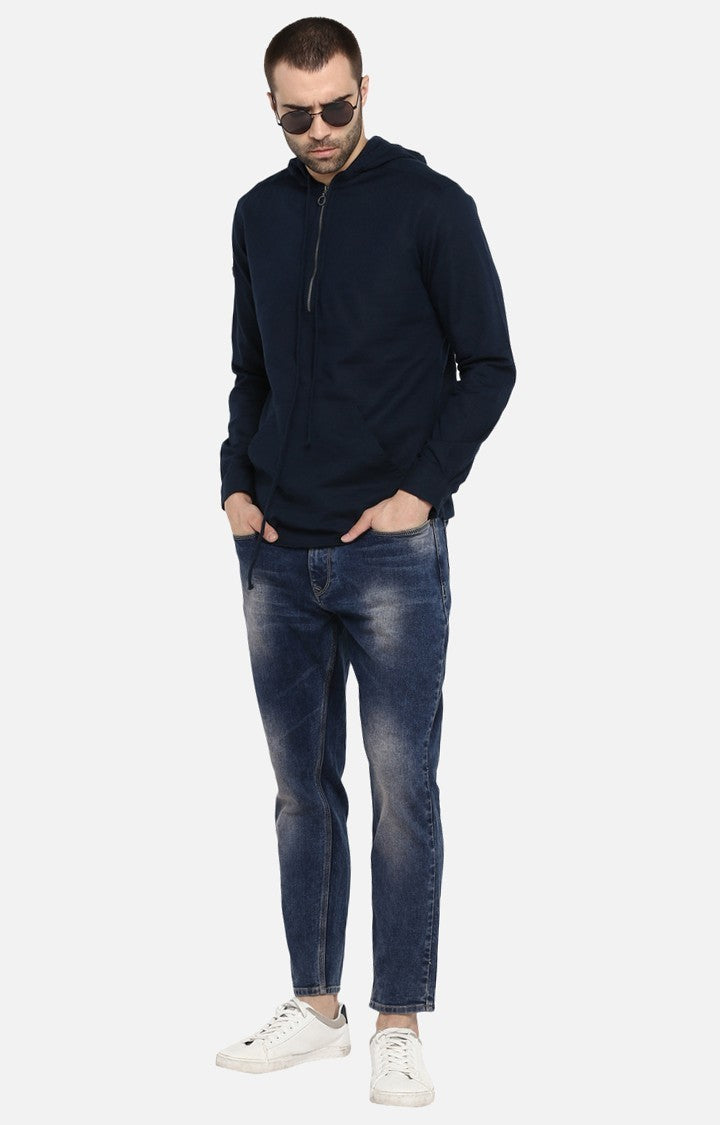 Spykar Navy Blue Solid Slim Fit Hoodies