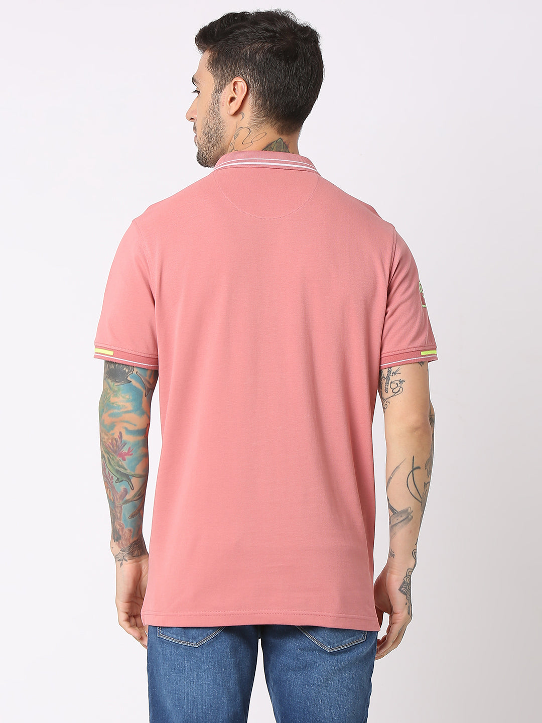 Spykar Men Dusty Pink Cotton Regular Fit Polo Plain T-Shirt