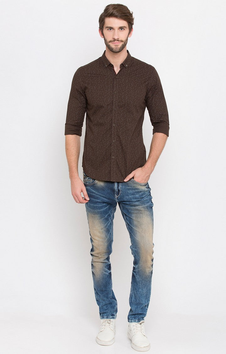 Spykar Men'S Brown Cotton Printed Casual Shirts