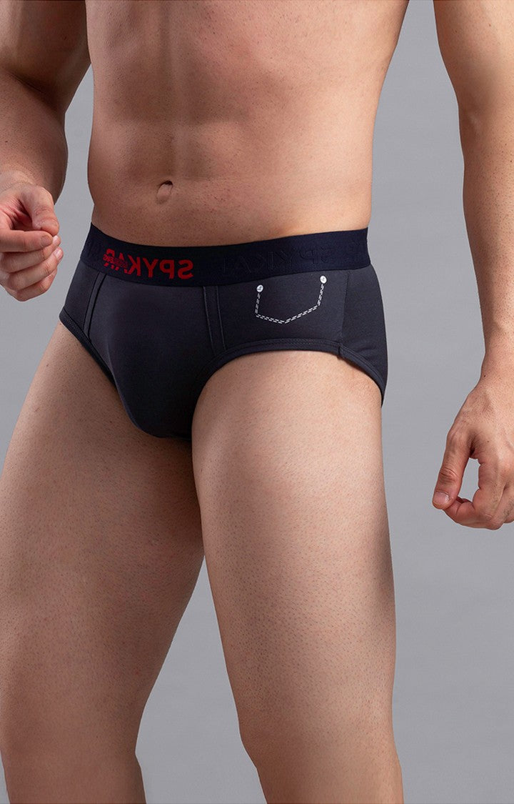 Underjeans By Spykar Grey Solid Briefs For Men