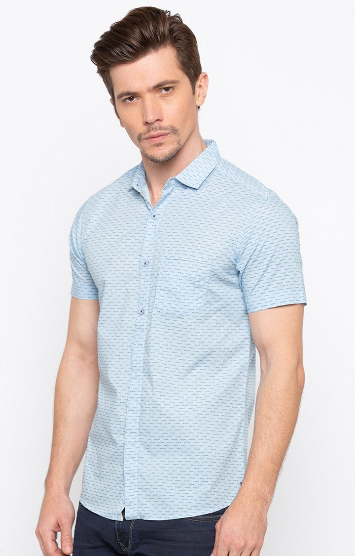 Spykar Men'S Blue Cotton Printed Casual Shirts