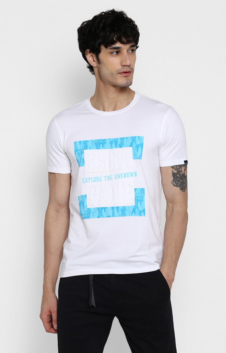 Spykar White Printed Slim Fit Men T-Shirts