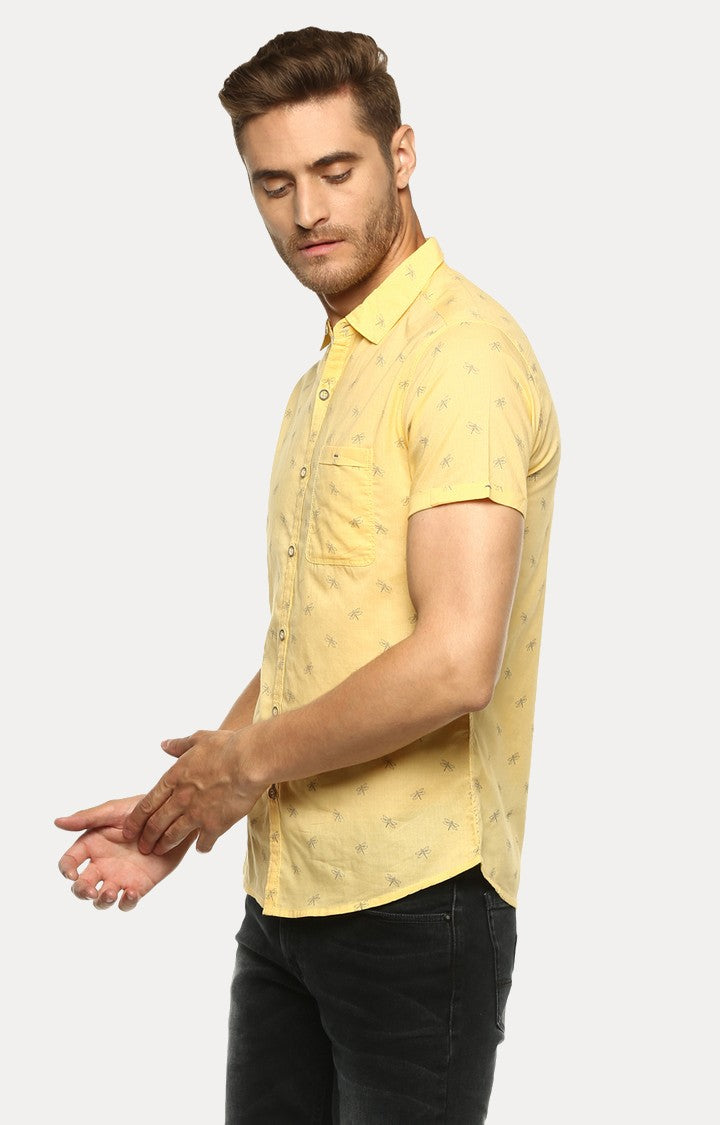 Spykar Men'S Yellow Cotton Printed Casual Shirts