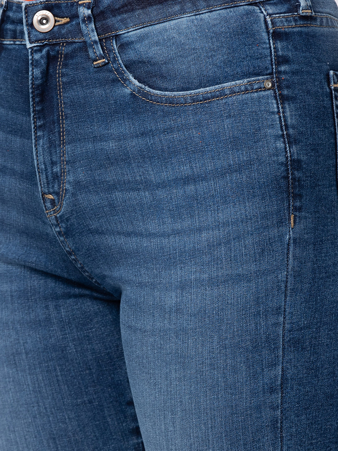 Spykar Women Mid Blue Cotton Bootcut Fit Ankle Length Jeans (Elissa)