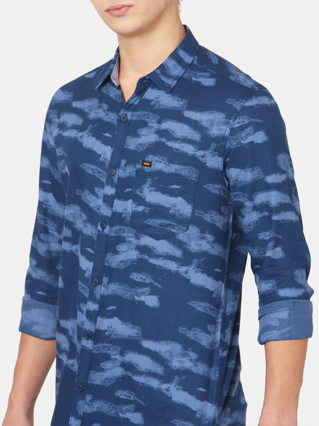 Spykar Men Blue Cotton Slim Fit Shirts