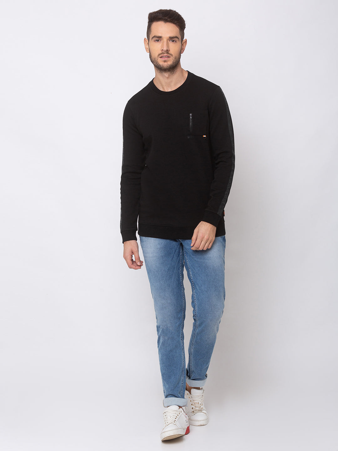 Spykar Black Blended Slim Fit Sweatshirt For Men