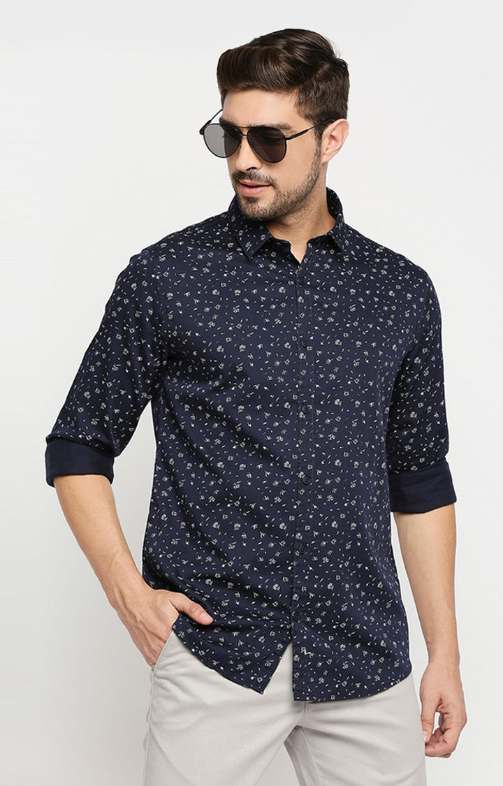 Spykar Men Navy Blue Cotton Regular Fit Full Sleeve Casual Shirt