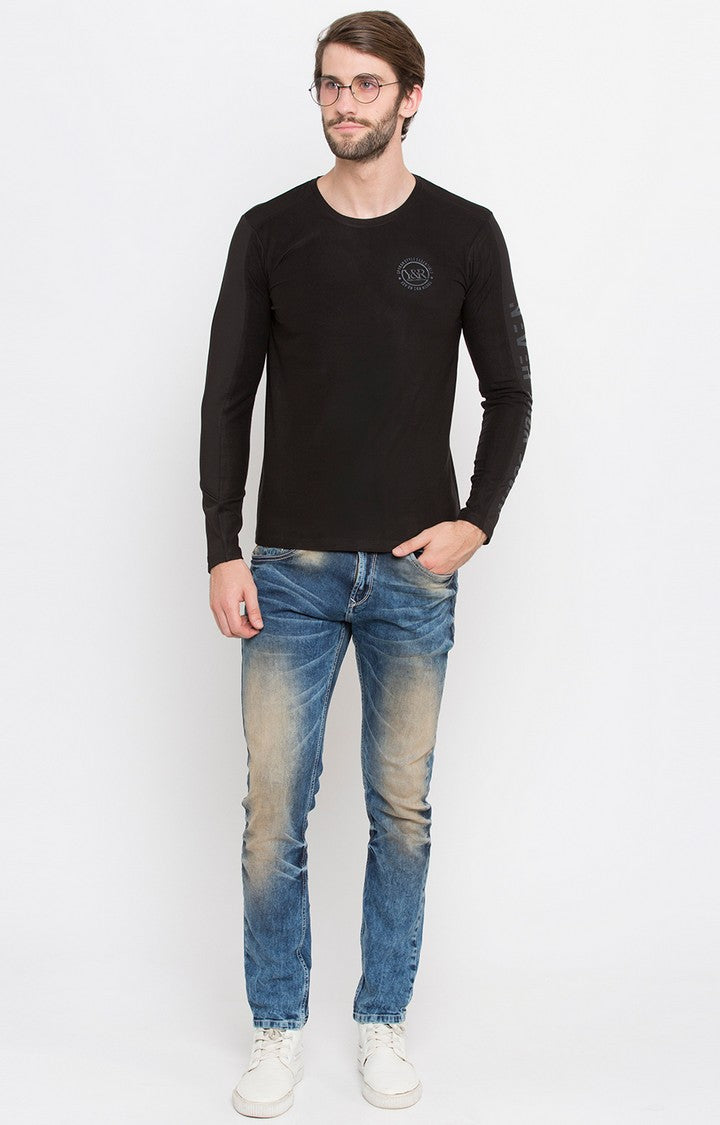 Spykar Black Solid Slim Fit Men T-Shirts