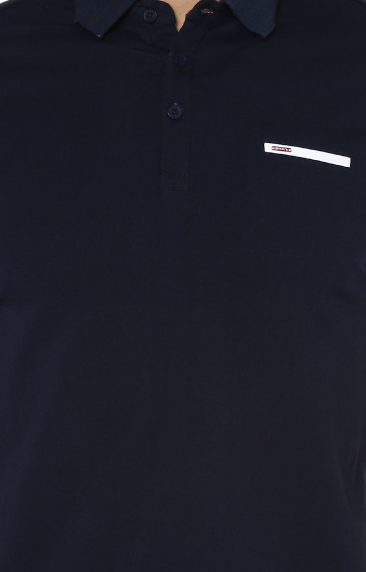 Spykar Navy Blue Solid Slim Fit Polo T-Shirt