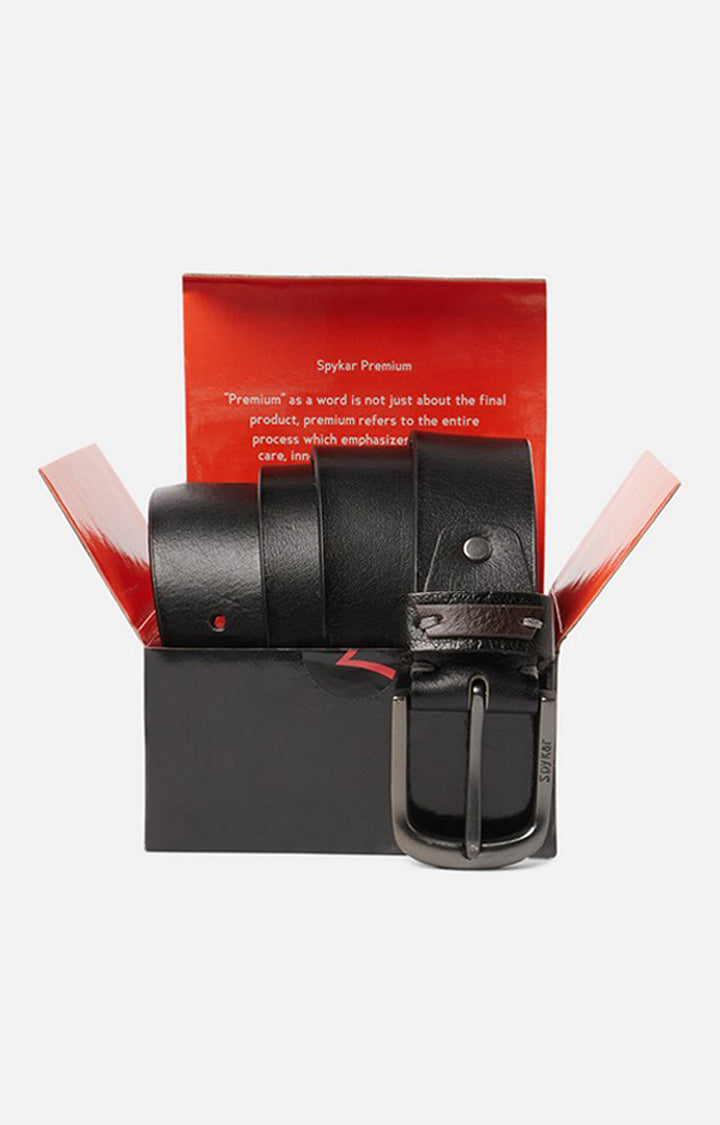 Spykar Men Black Genuine Leather Belt