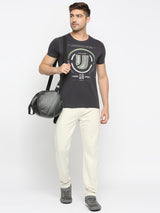 Men Premium Cotton Blend Ecrumelange Trackpant- Underjeans By Spykar