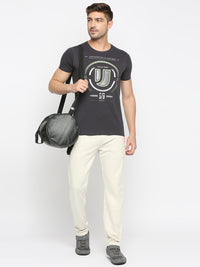 Men Premium Cotton Blend Ecrumelange Trackpant- Underjeans By Spykar