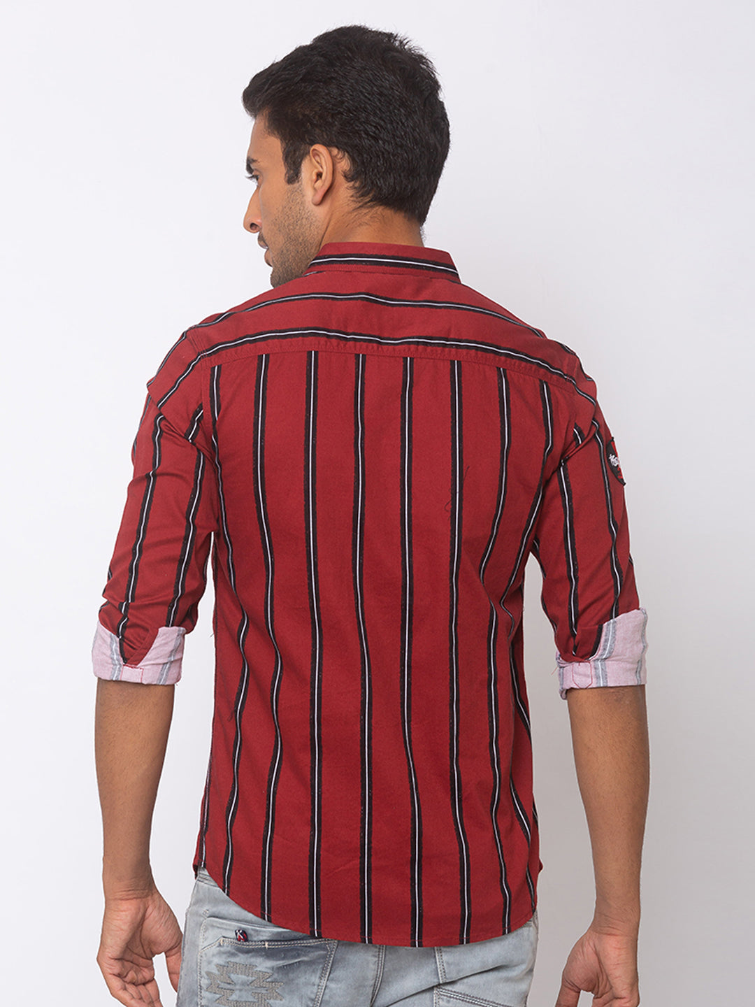 Spykar Men Red Cotton Slim Fit Shirt