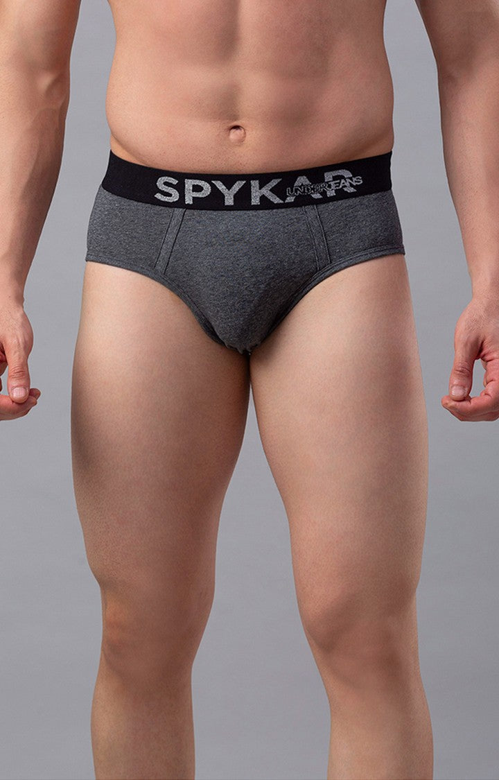 Underjeans By Spykar Grey Solid Briefs For Men