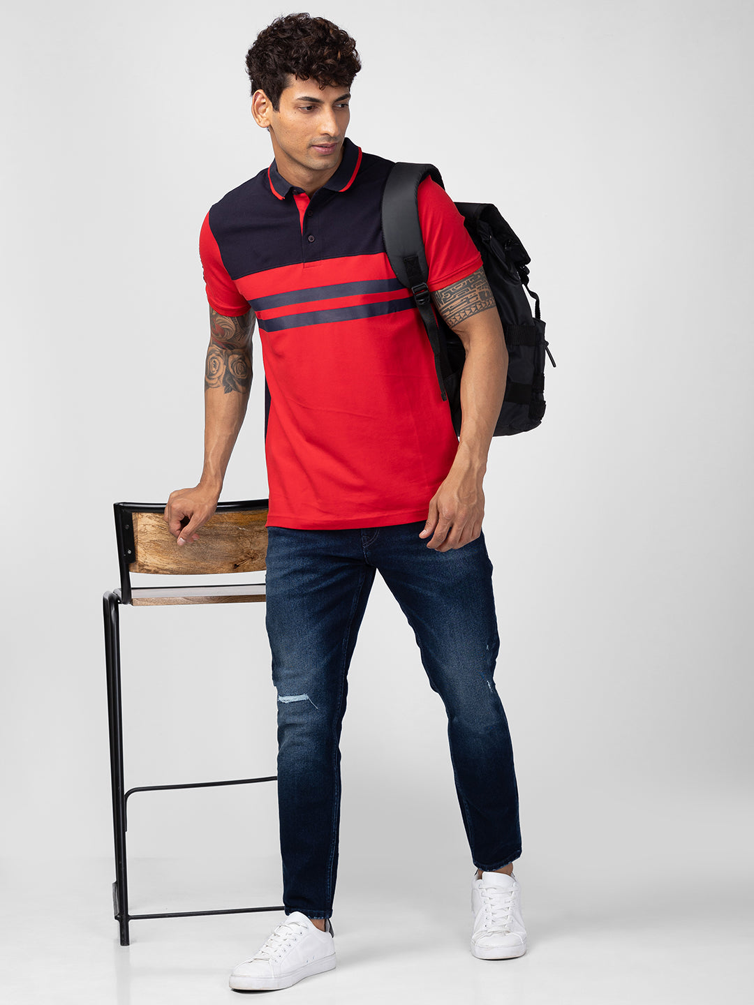 Spykar Men Deep Red Cotton Regular Fit Half Sleeve Printed Polo T-Shirt