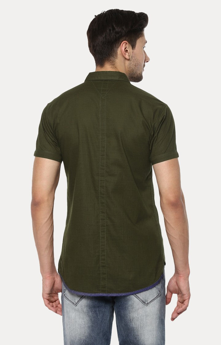 Spykar Men'S Green Cotton Solid Casual Shirts