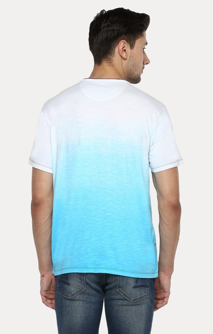 Spykar White & Blue Printed Slim Fit Men T-Shirts