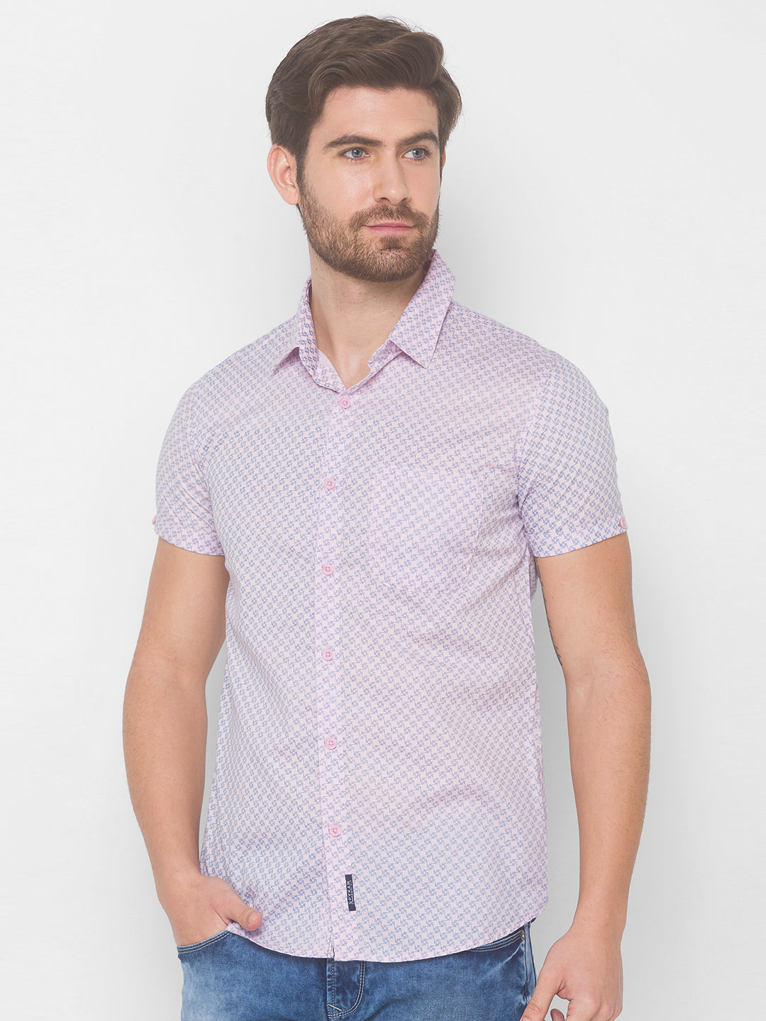 Spykar Men Baby Pink Cotton Slim Fit Shirt