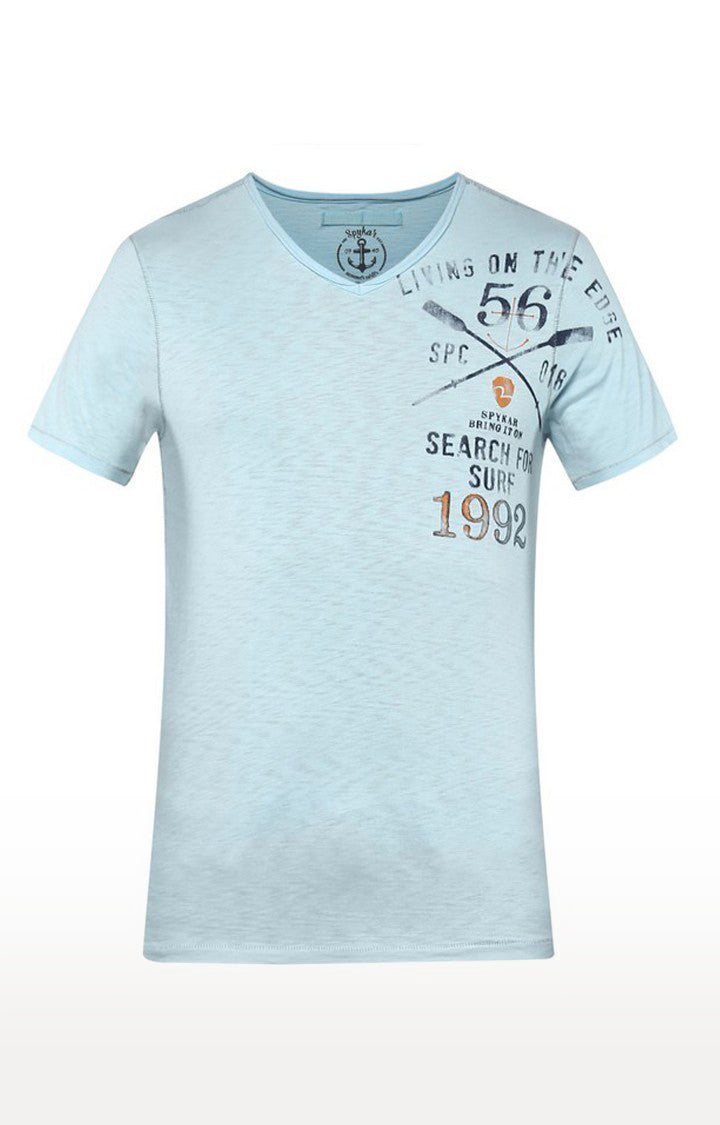 Spykar Cotton Blue Solid Men T-Shirts