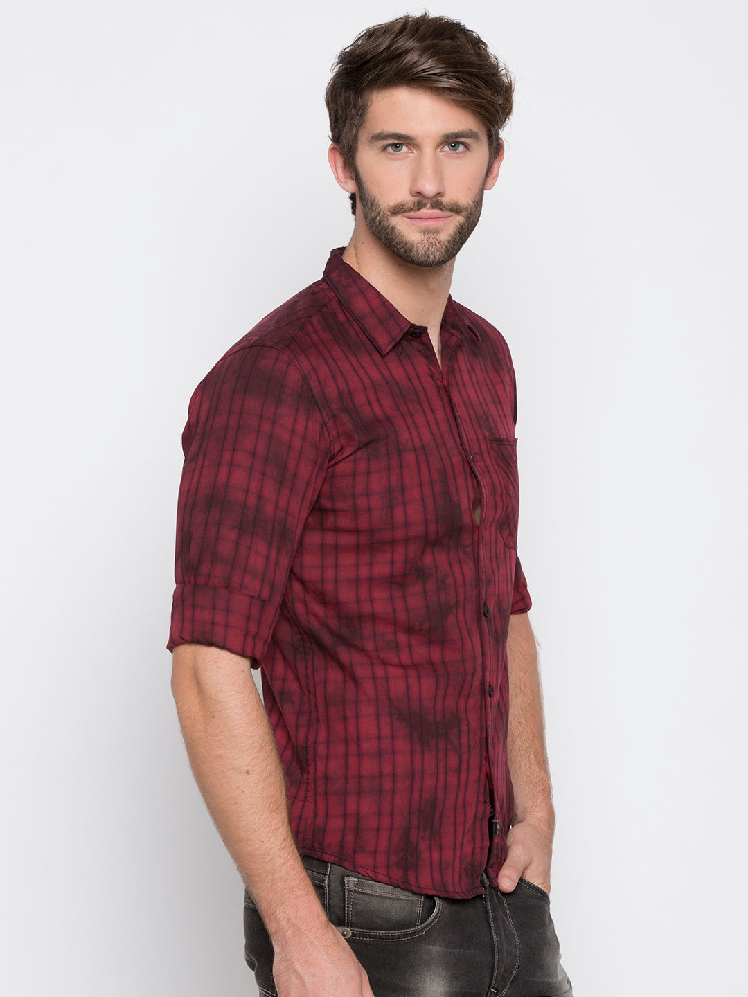 Spykar Men Red Printed Slim Fit Casual Shirt