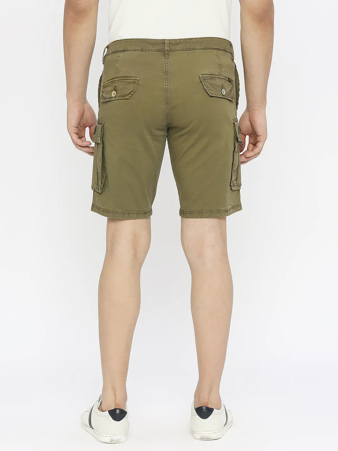 Spykar Men Olive Green Cotton Slim Fit Knee Length Denim Shorts