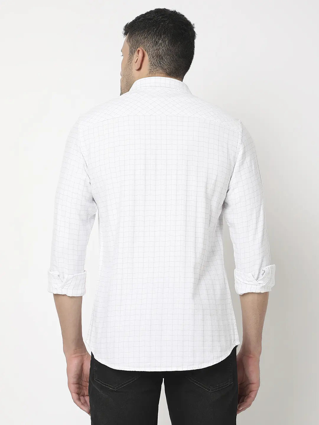 Spykar Men White & Grey Cotton Slim Fit Checkered Shirt