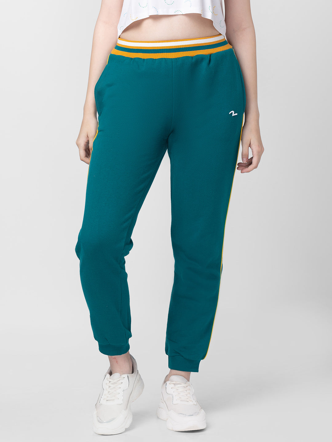 Spykar Women Deep Lake Green Cotton Regular Fit Joggers Trackpant