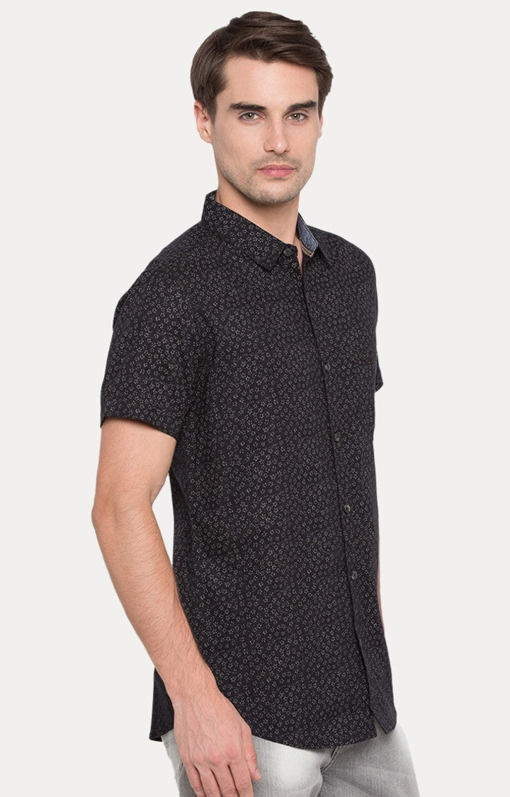 Spykar Men'S Black Cotton Printed Casual Shirts