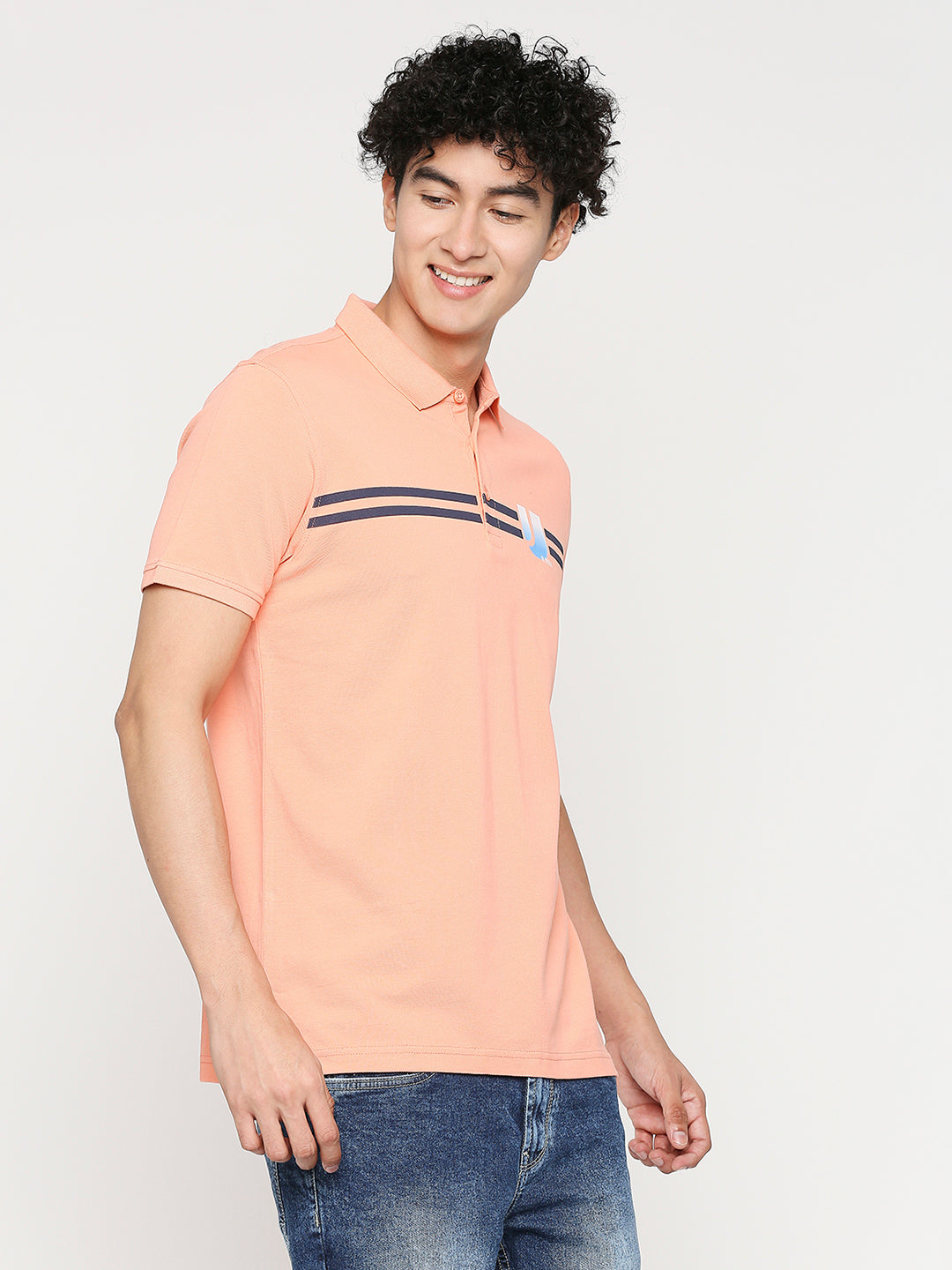 Men Premium Cotton Peach Polo T-shirt - Underjeans by Spykar