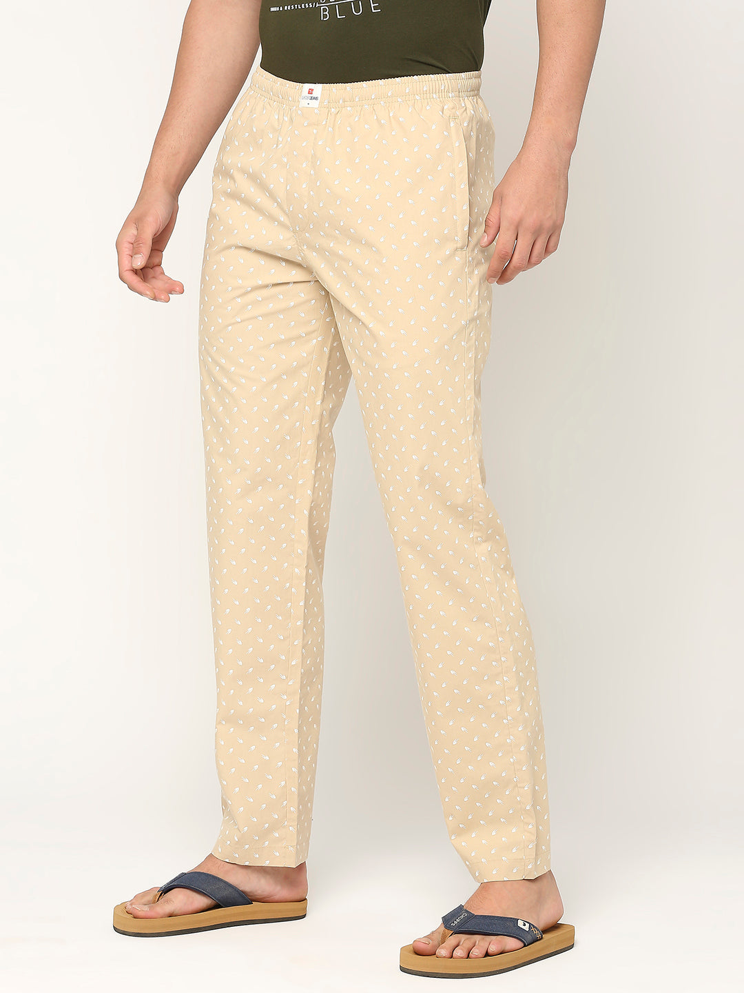 Men Premium Cotton Printed Beige Pyjama- Underjeans by Spykar