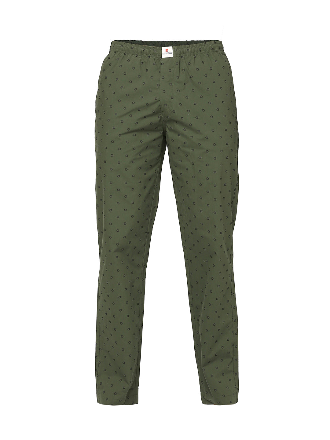 Men Premium Cotton Printed Bottle Green Pyjama- Underjeans By Spykar