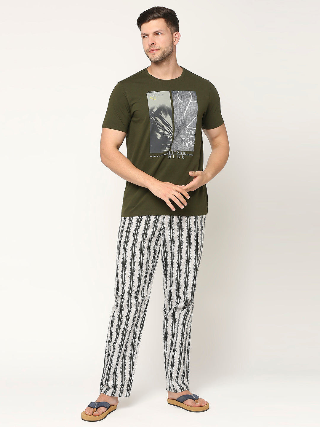 Men Premium Cotton Printed Grey Pyjama- Underjeans By Spykar