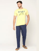 Men Premium Cotton Printed Navy Pyjama- Underjeans By Spykar