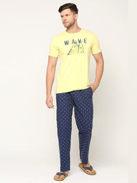 Men Premium Cotton Printed Navy Pyjama- Underjeans By Spykar