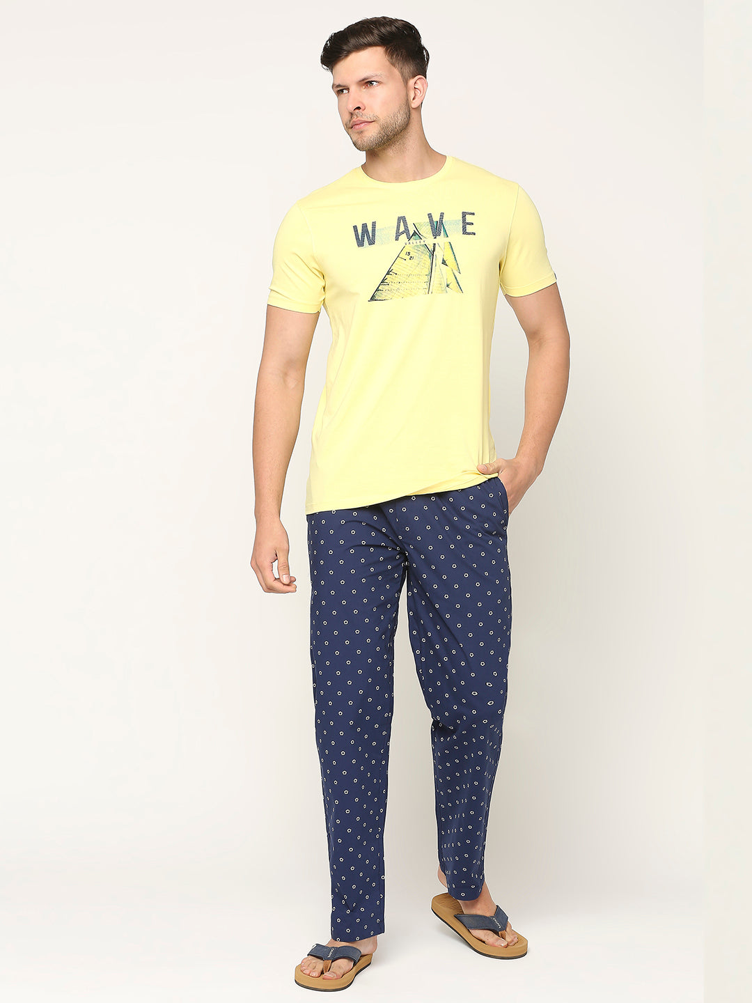 Men Premium Cotton Printed Navy Pyjama- Underjeans By Spykar