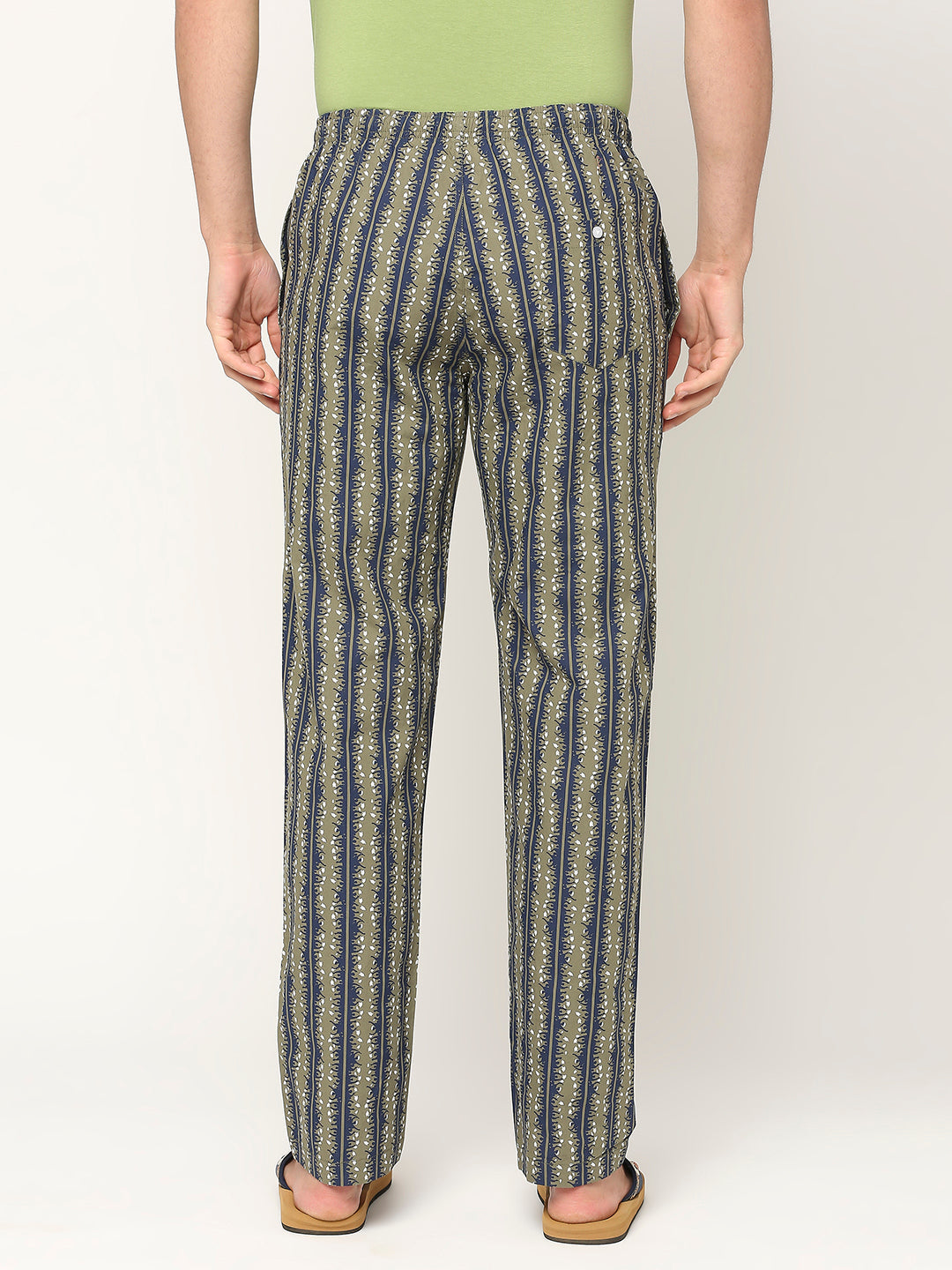 Men Premium Cotton Printed Olive Pyjama- Underjeans By Spykar