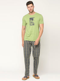 Men Premium Cotton Printed Olive Pyjama- Underjeans By Spykar