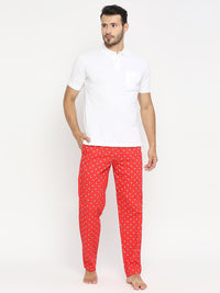 Men Premium Red Cotton Woven Pyjama - Underjeans By Spykar