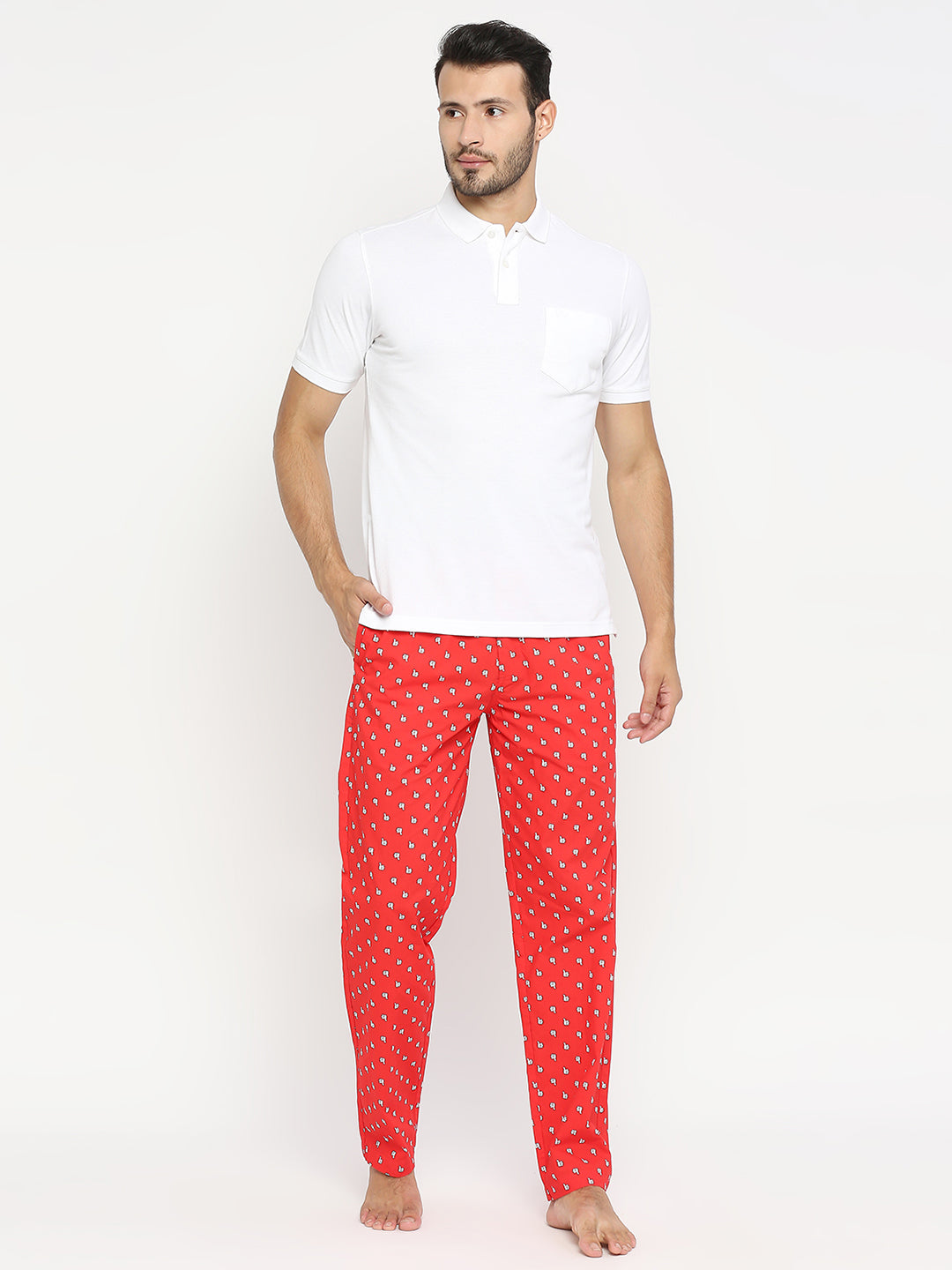 Men Premium Red Cotton Woven Pyjama - Underjeans By Spykar