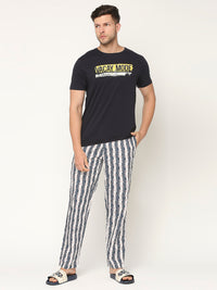 Men Premium Cotton Printed White Pyjama- Underjeans By Spykar