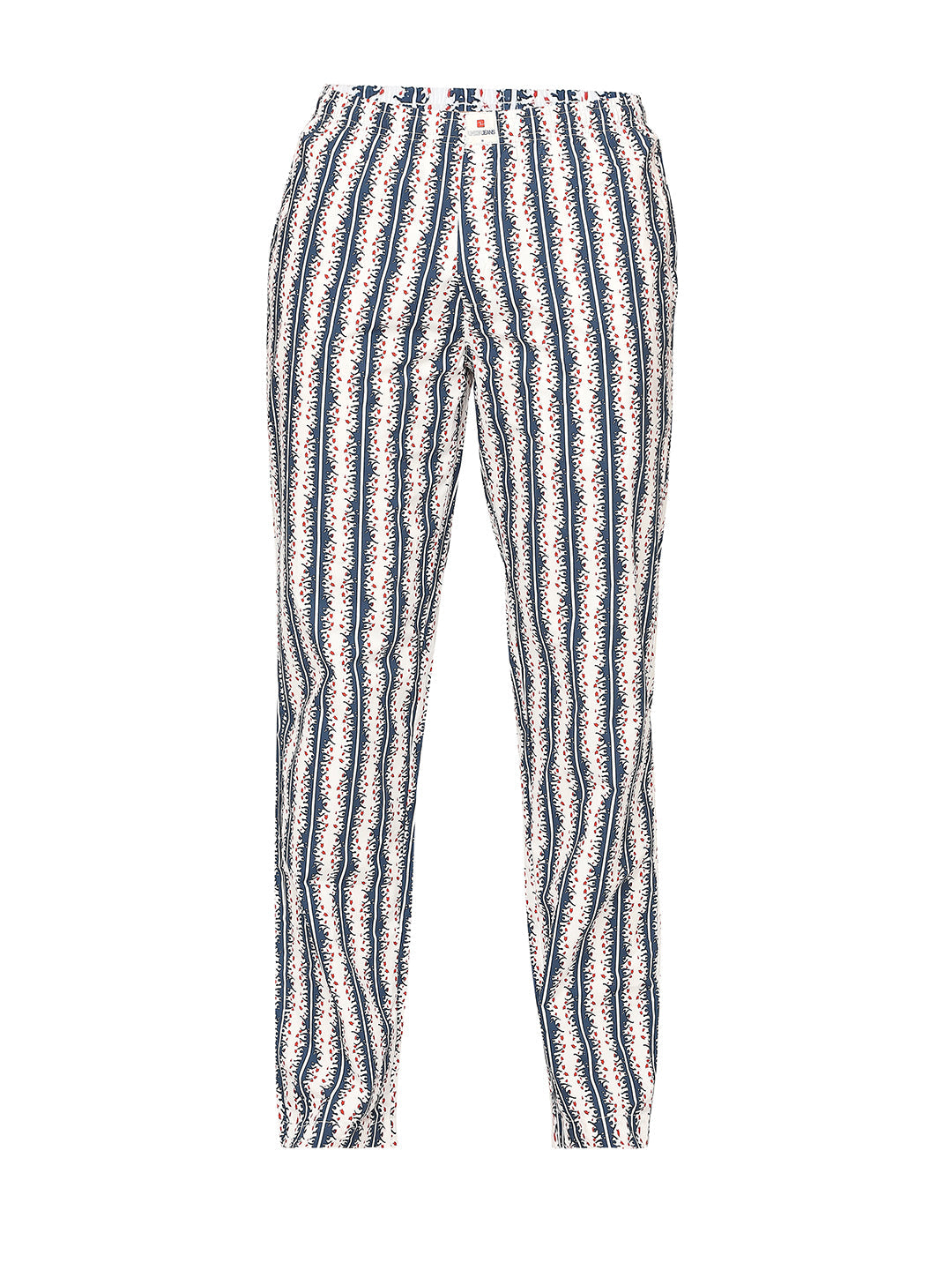 Men Premium Cotton Printed White Pyjama- Underjeans By Spykar