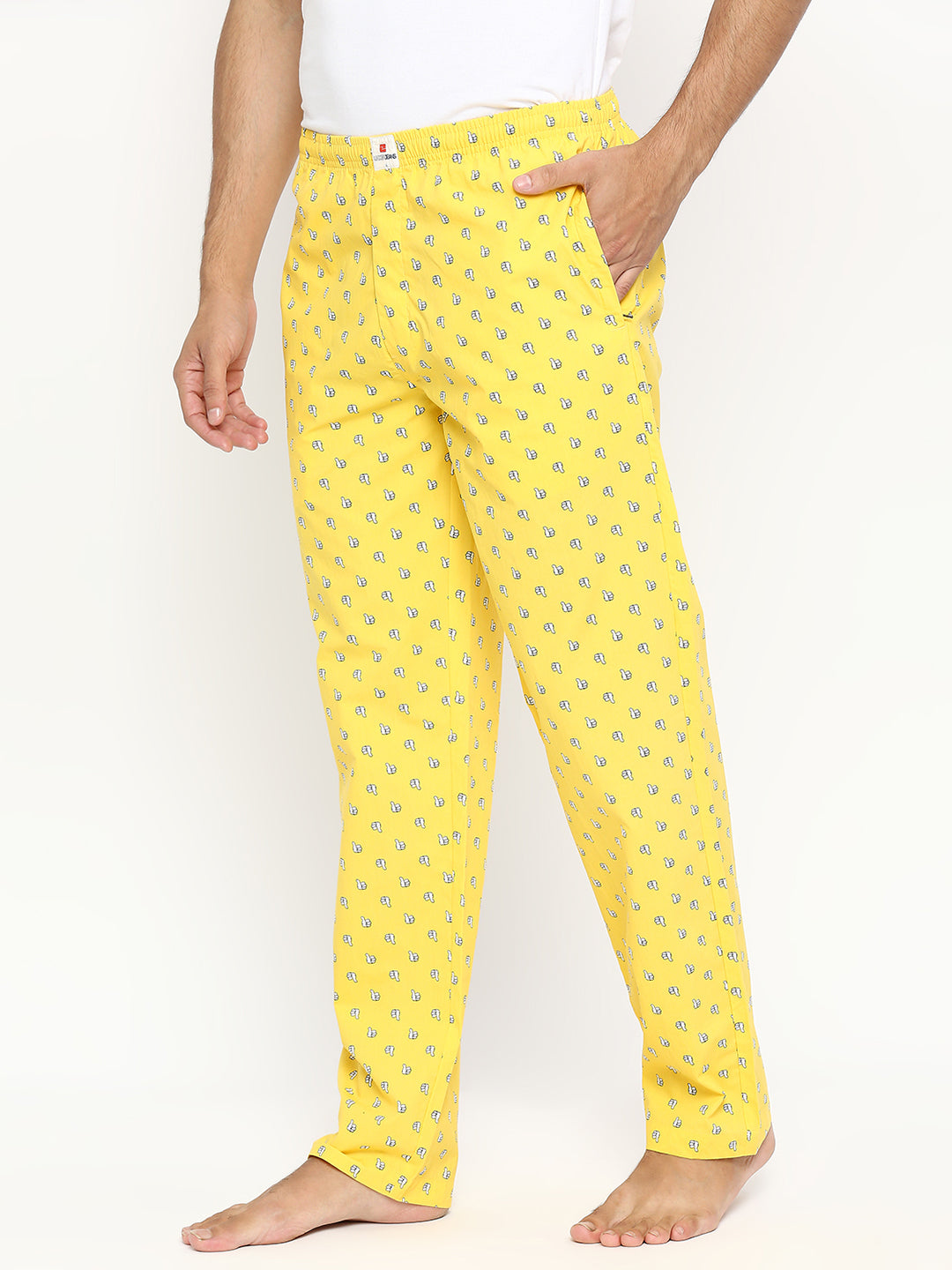 Men Premium Yellow Cotton Woven Pyjama - Underjeans By Spykar