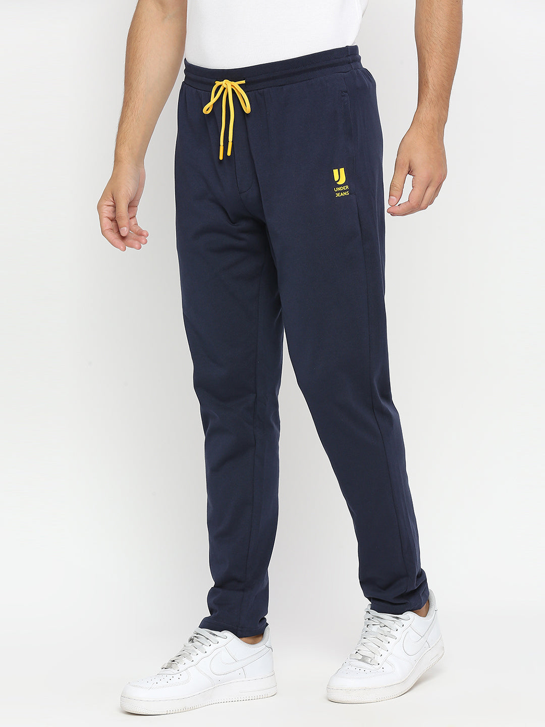 Men Premium Knitted Navy Cotton Trackpant - Underjeans By Spykar