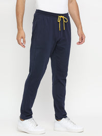 Men Premium Knitted Navy Cotton Trackpant - Underjeans By Spykar